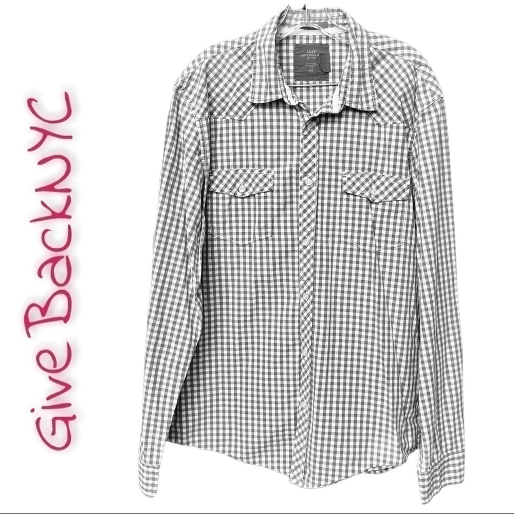 H&M Gingham Button down Shirt White Gray Size XL
